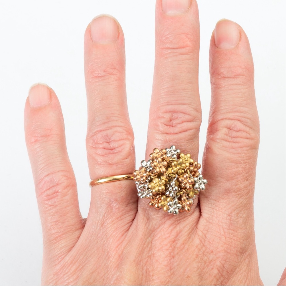 14K gold statement ring tricolor cluster ring small floral cluster ring 8